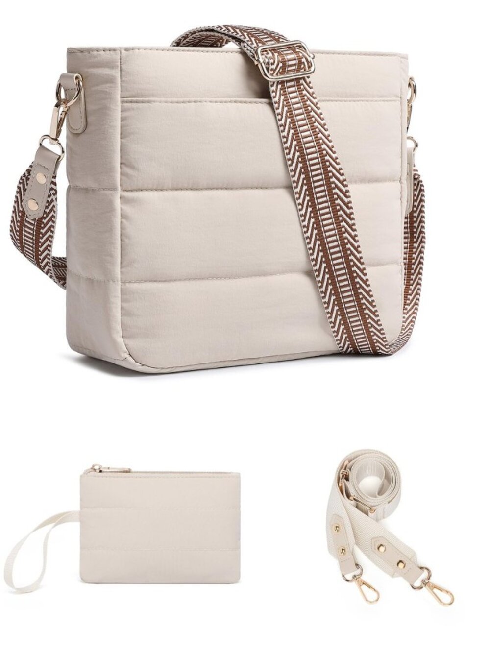 Purses for Women 2PCS Puffer Quilted Crossbody Shoulder Hobo Bags